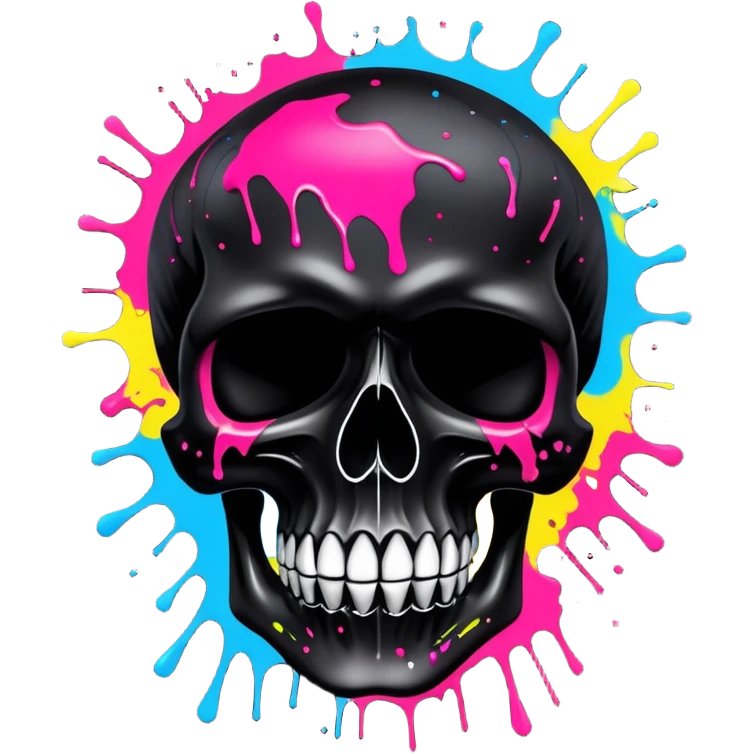 limited edition black skull with luxury haute couture logo patterns, perfectly contained neon paint splatters, museum-quality graffiti art detail, dramatic angle view emoji
