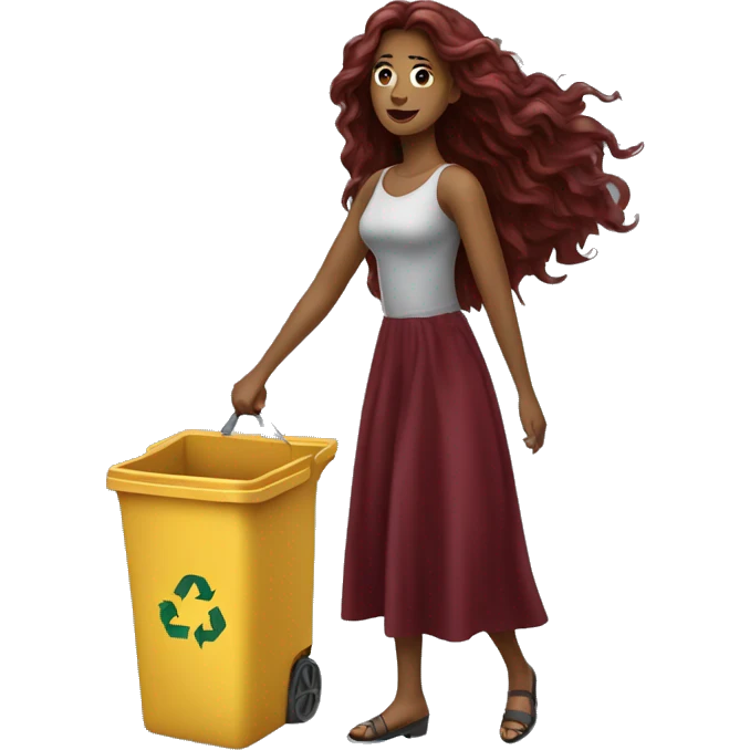 Beautiful burgundy long haired woman taking out the trash emoji