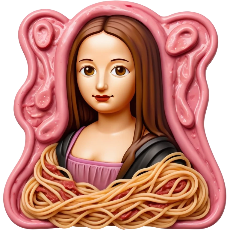 monalisa made of SPAM meat melted pink dripping sauce spaghetti portrait emoji