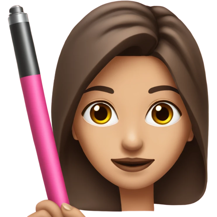 Pretty Brunette woman with brown eyes holding a pink weed pen  emoji