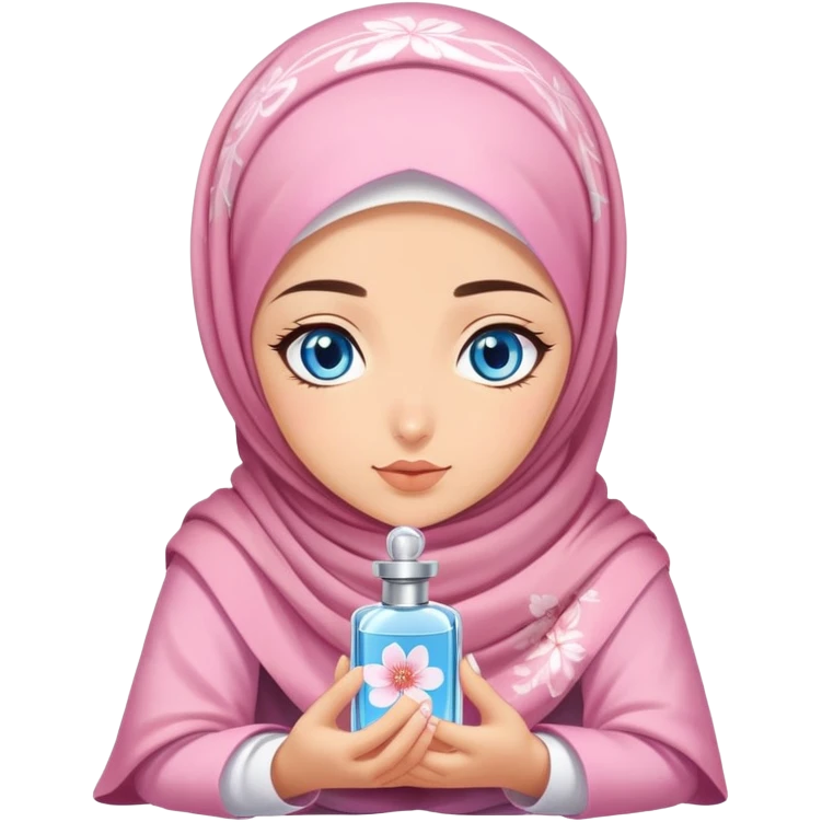 Turkish beautiful finish Konya girl blue eyes with sakura hijab smells perfume on the floor  emoji