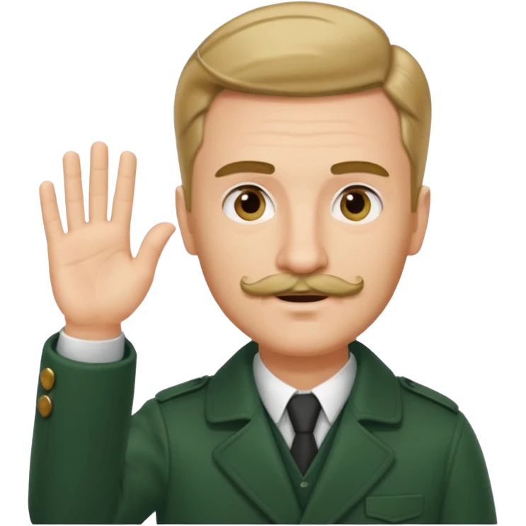 German guy with short mustache and a comb over raising his hand with a dark green coat emoji