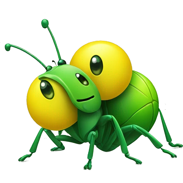 funny green bug playing with three yellow balls emoji