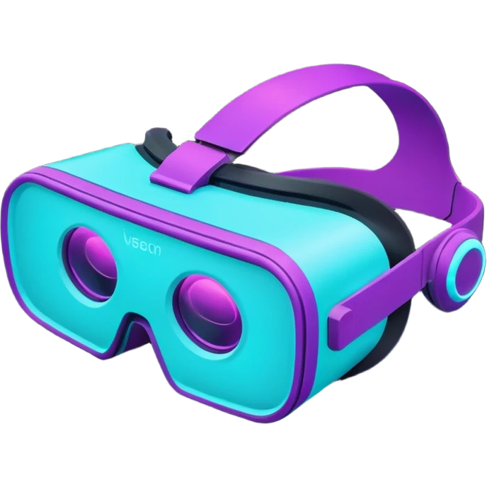 glowing neon VR headset, purple and cyan color emoji