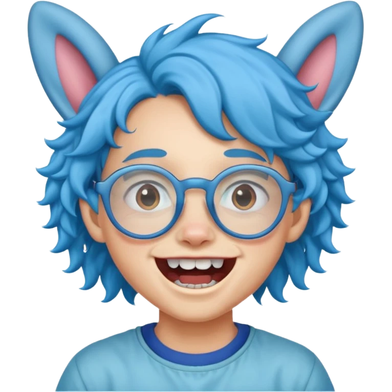 kid with teeth braces bunny eared blue haired curly big teeth and glassess emoji