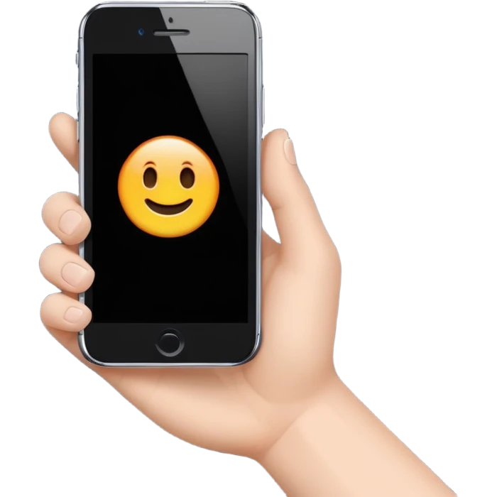 one hand showing iphone with black screen, only hand and phone emoji