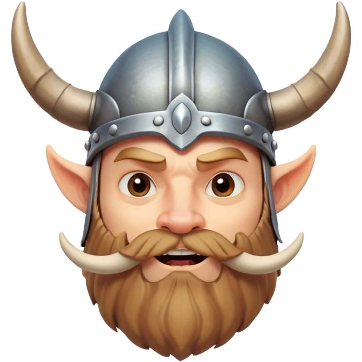 Clash of Clans aesthetic: Cinematic Comical Viking Portrait Emoji, Head tilted dramatically with an exaggerated, fun expression and wide, comically expressive eyes, featuring a rugged yet cartoonish build with a quirky Viking helmet with oversized horns and a playful beard, his face rendered in natural skin tone, Simplified yet hilariously expressive features, highly detailed, glowing with a slightly sassy, vibrant radiance, high shine, dramatic yet playful, stylized with an air of cheeky Nordic mischief, soft glowing outline, capturing the essence of a meme-worthy Viking bringing humor to epic adventures! emoji
