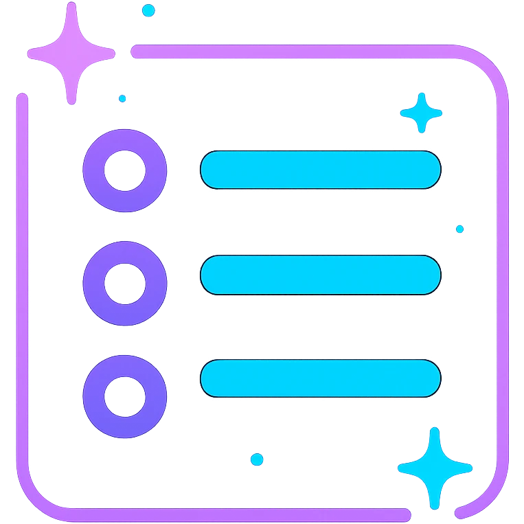 animated playlists icon with dark purple, blue, and black base, bright accents, complex gradients, stars, bright neon border, modern recognizable abstract playlists symbol, subtle glowing and moving stars neon effects, sophisticated futuristic style emoji