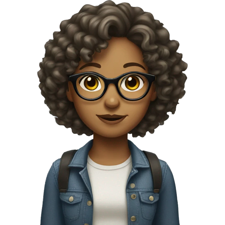 Girl with curly hair and glasses  emoji