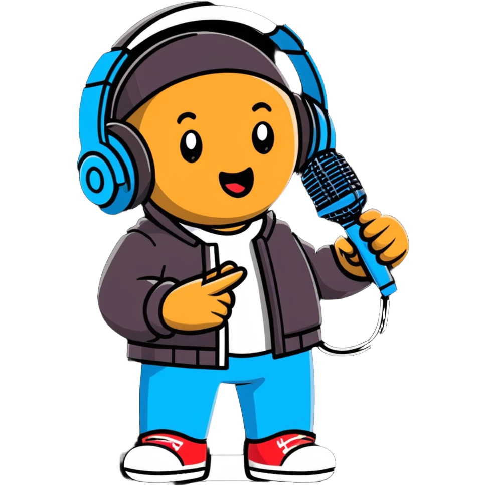 rapper singing with a microphone on a stand and wearing headphones emoji