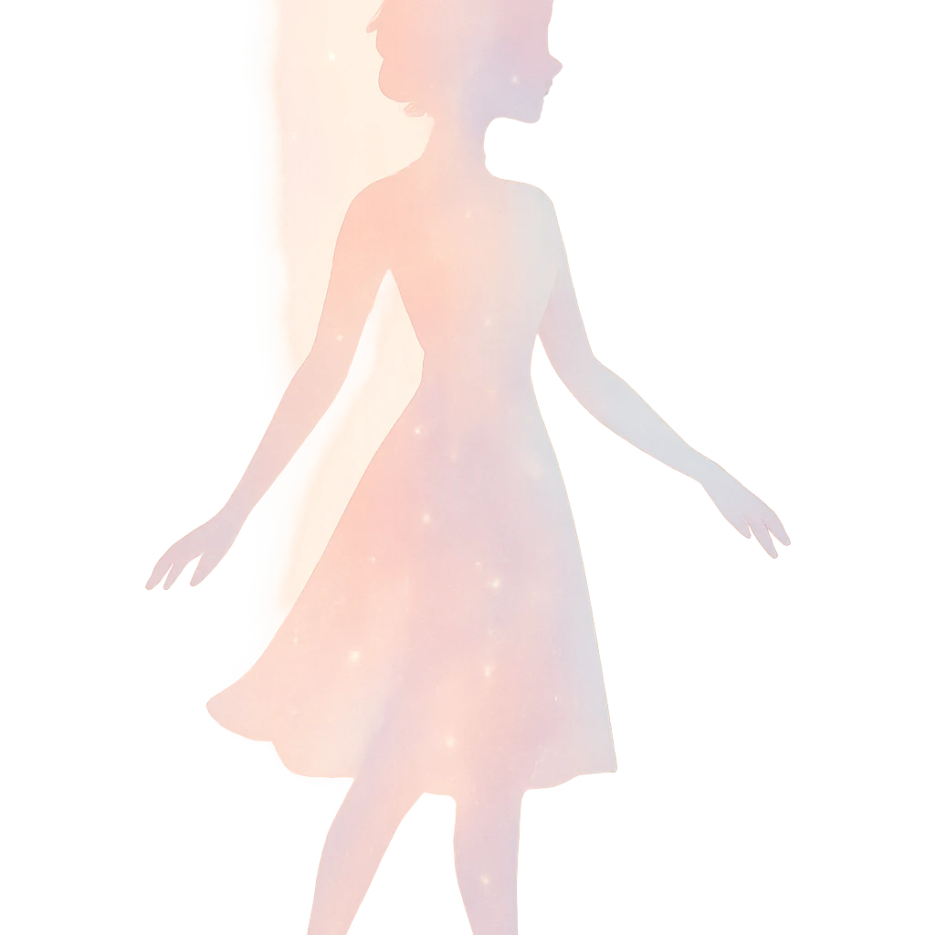 graceful, radiant figure with a soft pastel aura and a hint of sparkle, symbolizing lightness and beauty, in a minimalist silhouette emoji