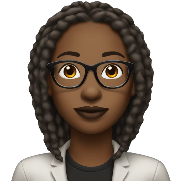 Melanin woman with full lips and brown medium length dreads wearing thick black frames and silver nose ring emoji