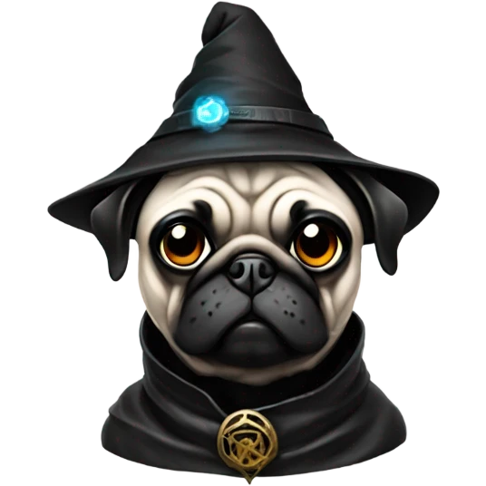 cyberpunk pug wearing a black wizard's hat emoji