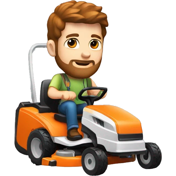 A white man with brown hair and a beard pushing an orange mower emoji