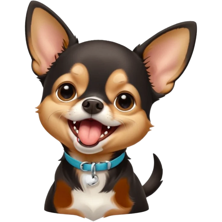 A high-resolution digital illustration of a cute black and tan chihuahua yawning. portrait in a clean, semi-realistic style emoji