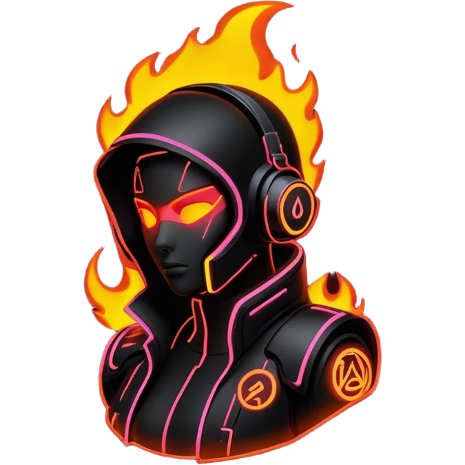 Fire cyberpunk outline neon emoji
