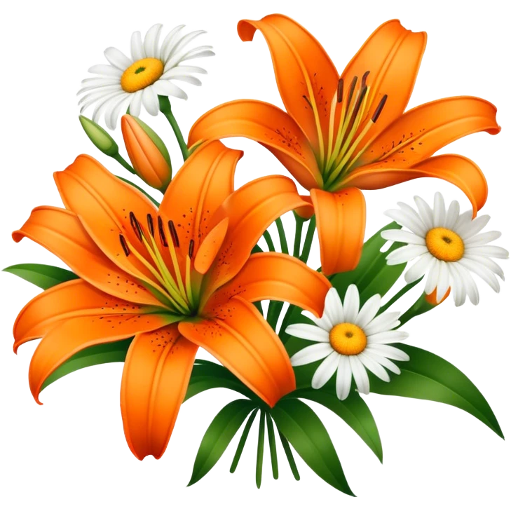 Orangene Lilien und Gänseblümchen emoji