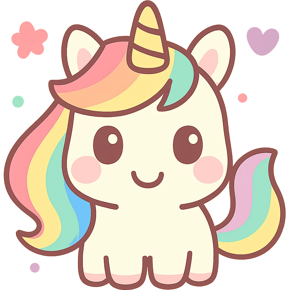a unicorn with a rainbow mane, kawaii cute style, festive for Pride Month emoji