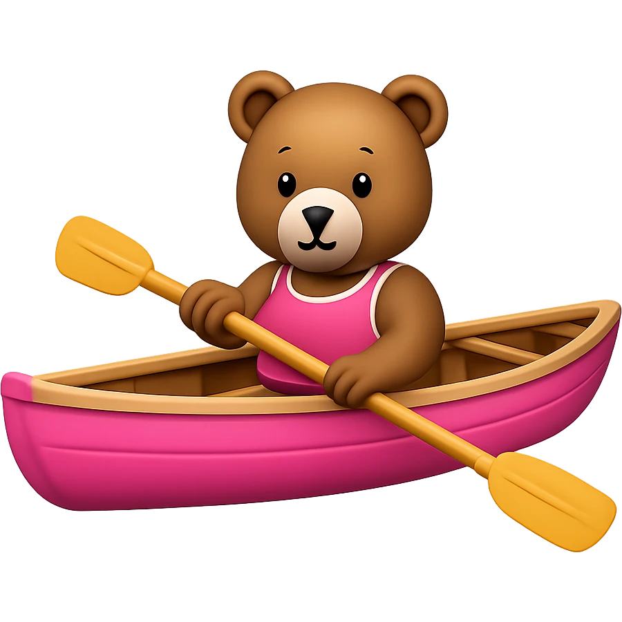 Make the image show only the pink rowing boat with the bear rowing, removing the background. Originally in apple style emojis. emoji