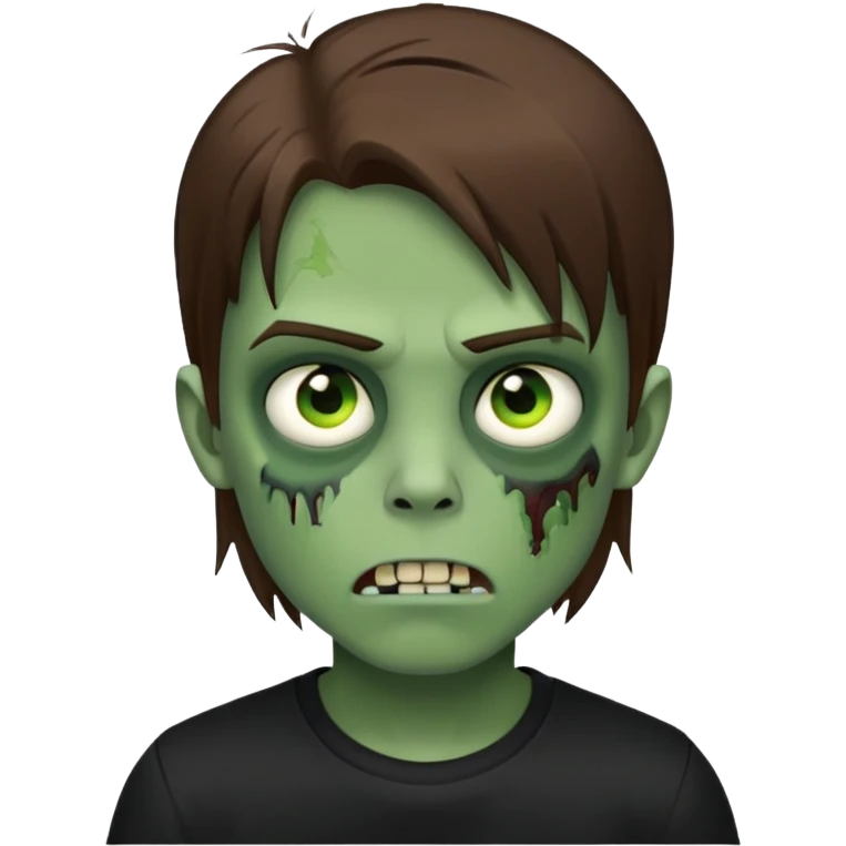 boy zombie with brown straight hair with green skin and black shirt emoji