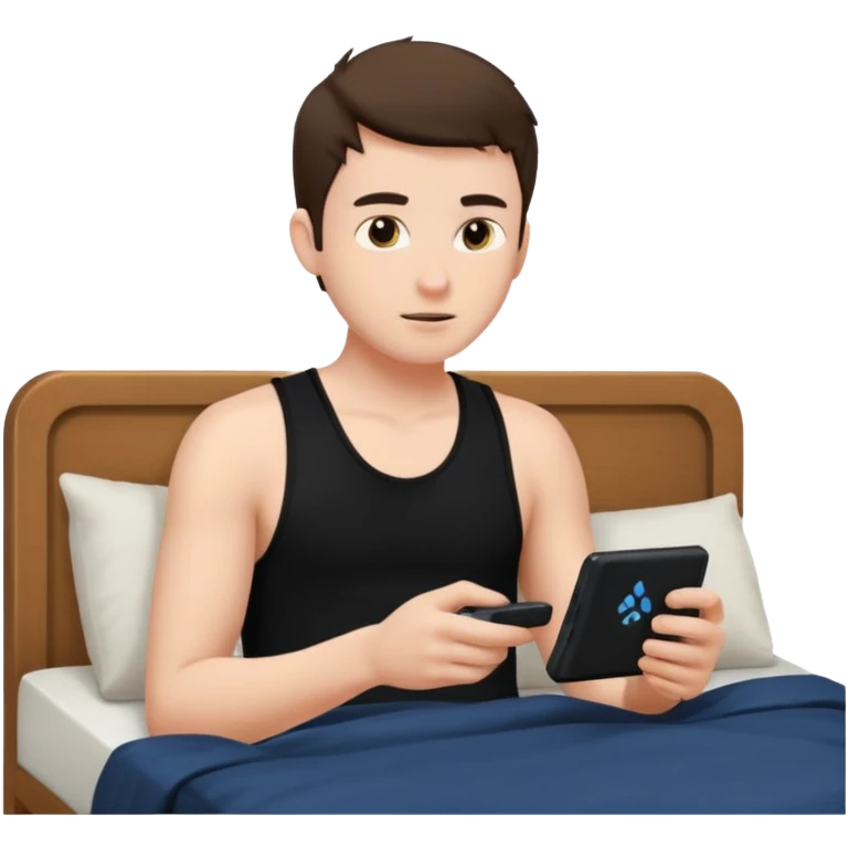 my boyfriend in his bed with a black singlet on playing video games emoji