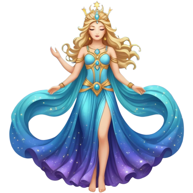 fullbody universe goddess Sophia with intricate details, cosmic goddess with starry elements, highly detailed celestial being with glowing features emoji