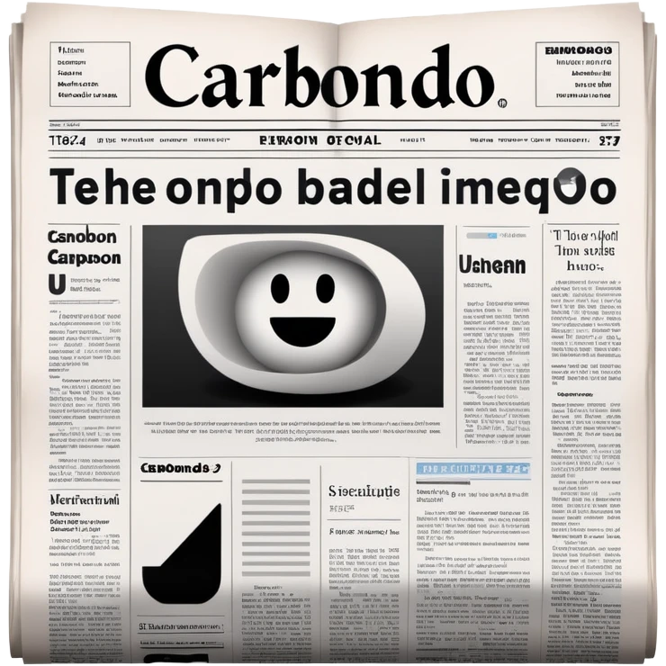 a large newspaper open.The newspaper has the title “Carbonado” in bold letters The background is minimaliste  emoji