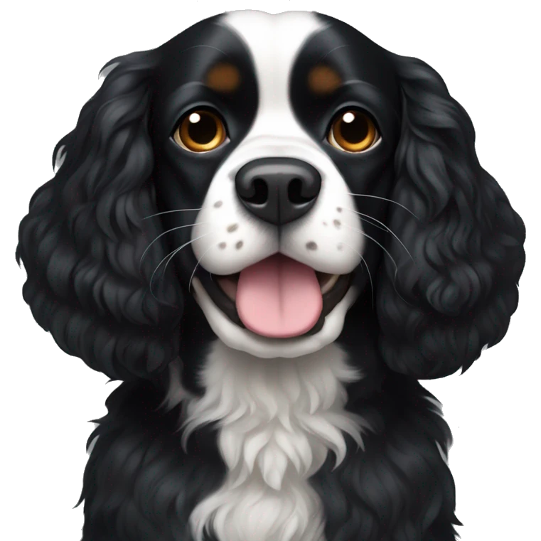 Small completely black king spaniel with black fur on his whole face and white fur on chest emoji