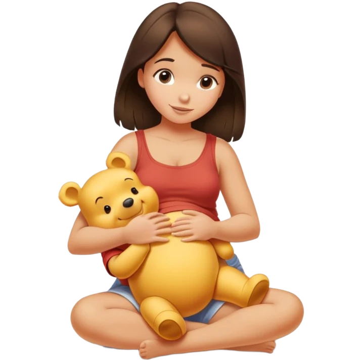 Pretty brunette girl rubbing Winnie the Pooh’s belly emoji