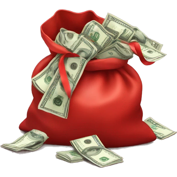 red bag with a christmas ribbon full of money emoji