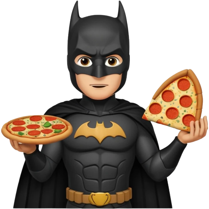 batman, wearing black ancient custome, with pizza emoji