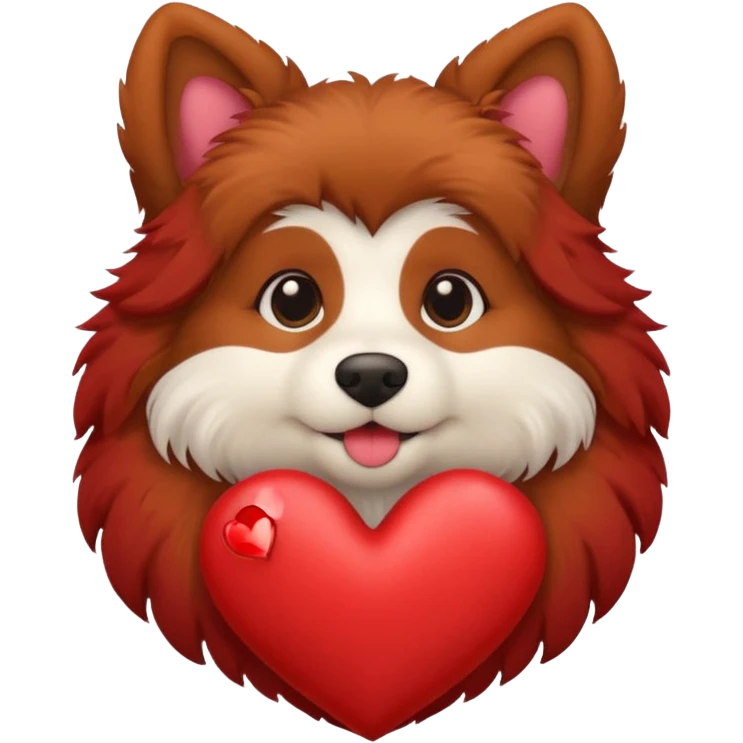 brown fuzzy dog with a heart that says I LOVE YOU emoji