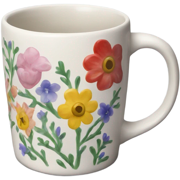 ceramic mug with flowers painted on it emoji