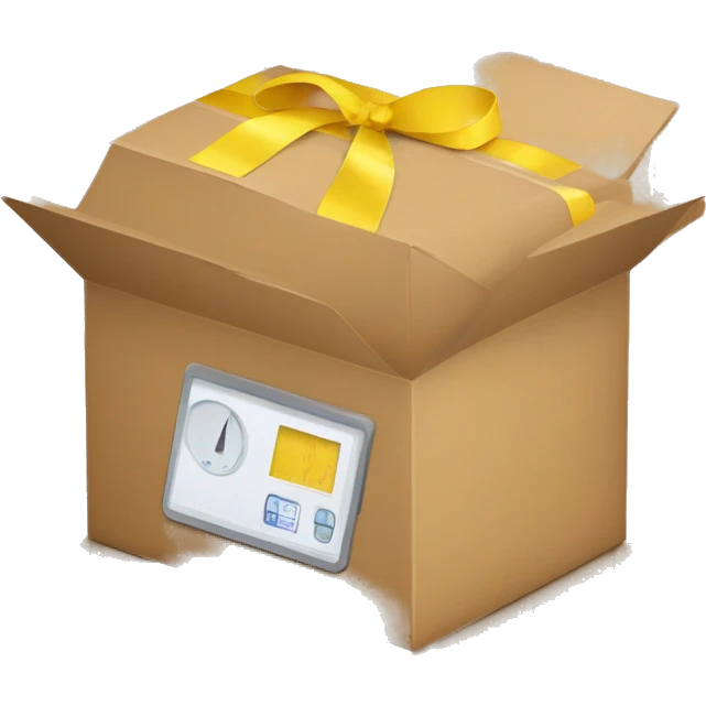 a shipping box being measured and weighed emoji