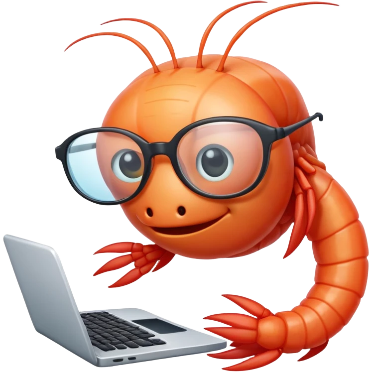 a shrimp studying the program code emoji