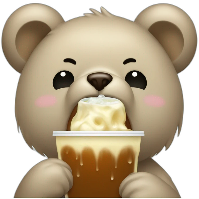 crying bear holding boba drink emoji