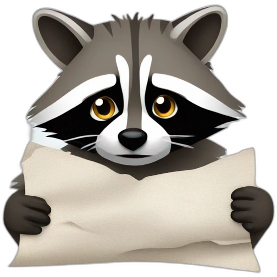 Funny raccoon searching through crumpled paper emoji