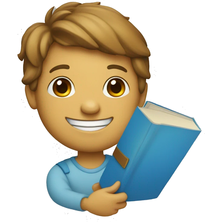  Blue letter "T" with a smile, holding books emoji