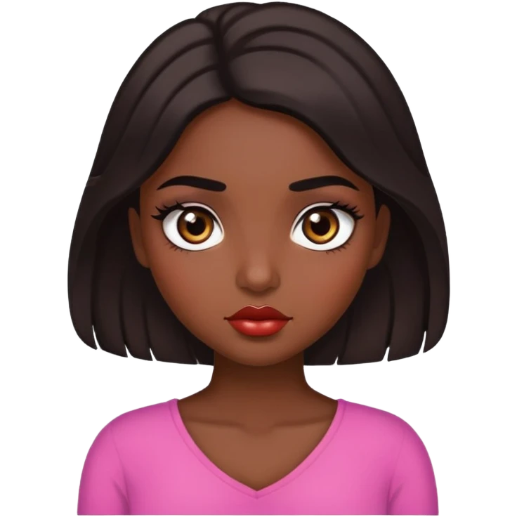 Girl with dark skin, big  beautiful eyes, plump lips, dark middle eyebrows, dark hair to be to chest long eyelashes  emoji