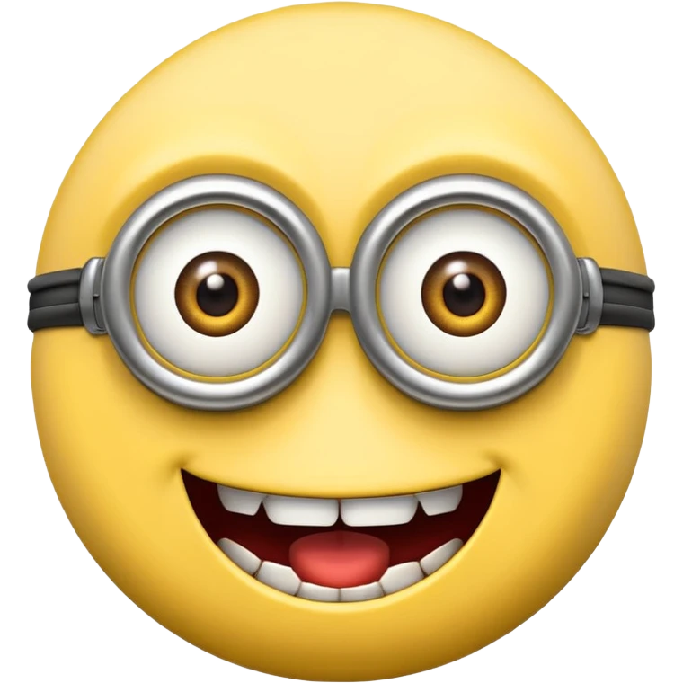 minion emoji close up, sinister grin, evil eyes emoji