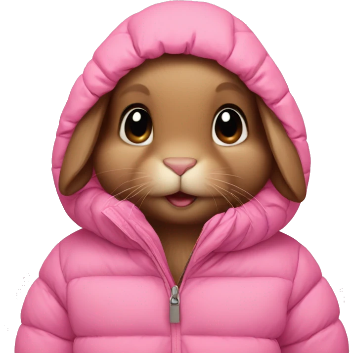baby brown bunny in an oversized pink puffer coat emoji