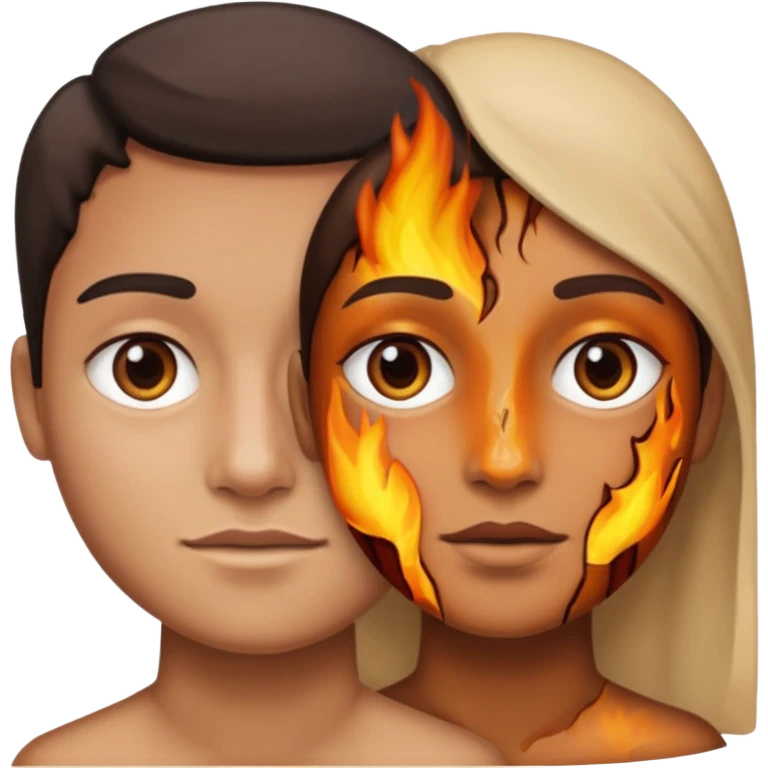 one half normal face other half burnt skin emoji