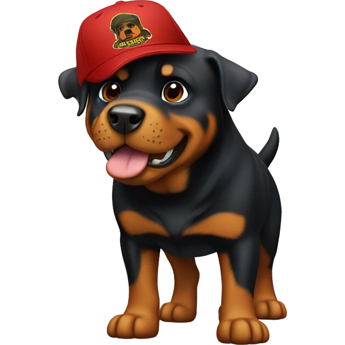 Rottweiler having a pint with a bass pro shop hat on emoji