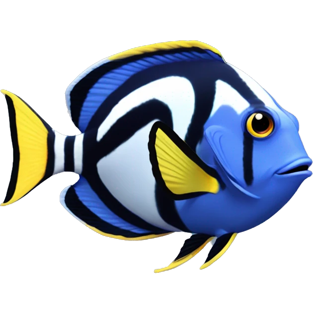 a marine fish named Blue Tang Fish focus on its coloration.  It looks like Dory in movie Finding Nemo.Please respect this fish‘s natural color. emoji
