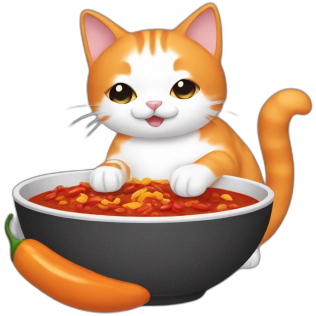 orange and white cat making a bowl of chili emoji