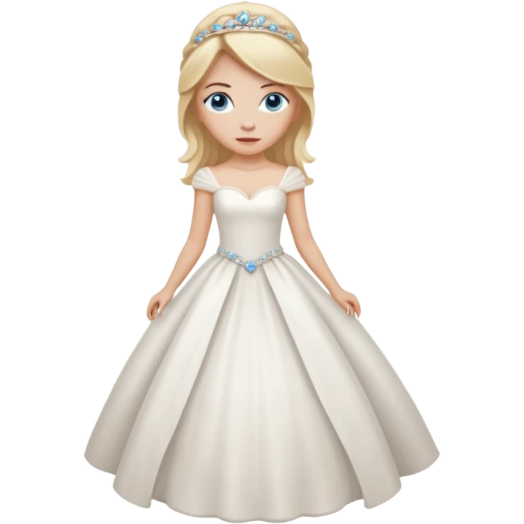 Chica blanca, ojos azules,vestida novia, cuerpo entero, pelo rubiorecogido chirimbolos emoji