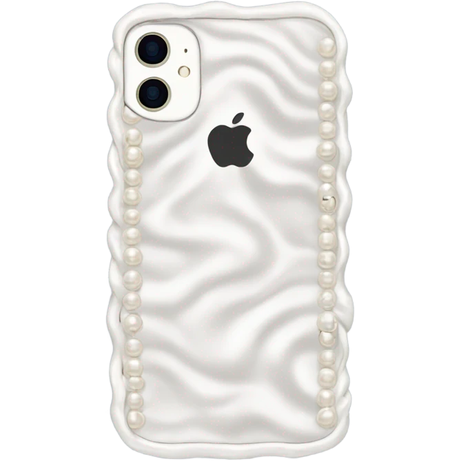 iPhone 16 in white with a pearl wavy case on it emoji