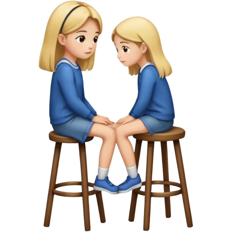 a girl is sitting on a stool and she is seeing and facing toward left side emoji