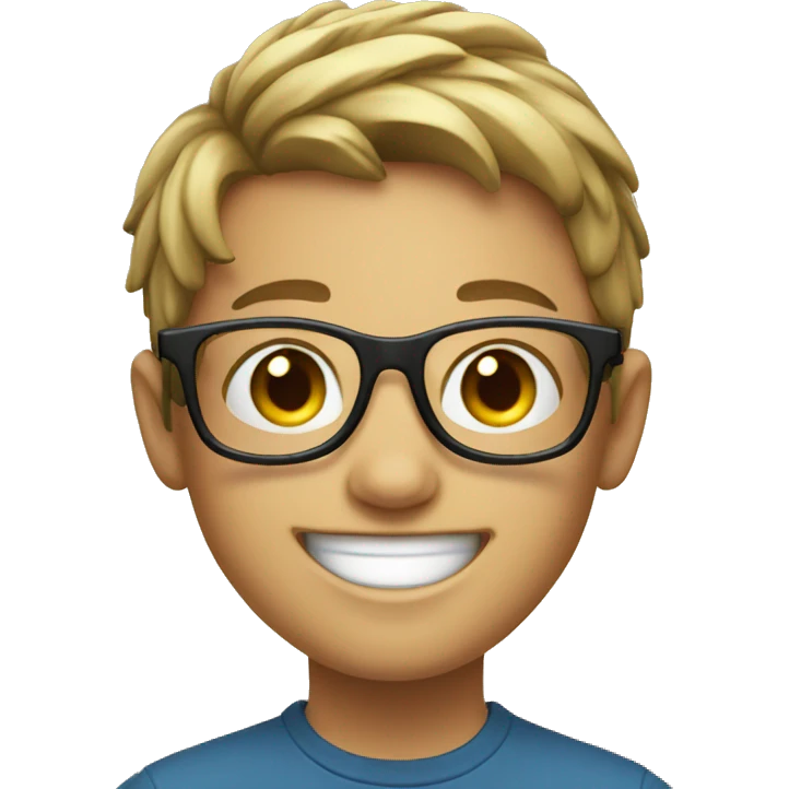 smiling boy with glasses indoors with headset emoji