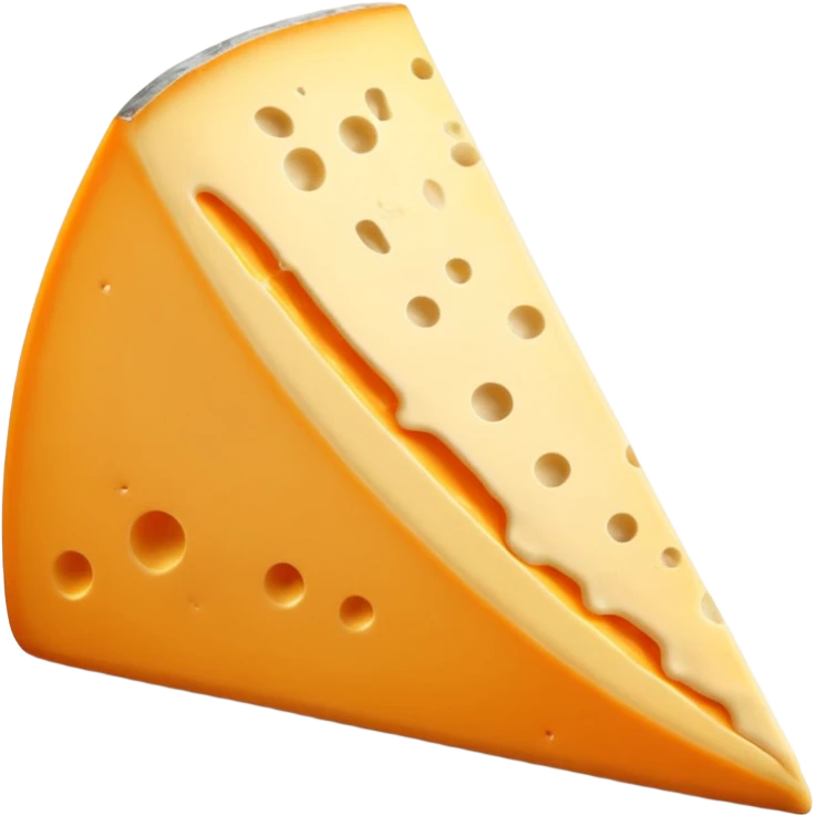 Saint-Nectaire cheese wedge, rustic orange-grey rind, pale yellow interior, smooth cut surface with sheen and tiny holes, wrinkled rind, no board or extras, soft lighting, subtle shadows, emoji scale emoji